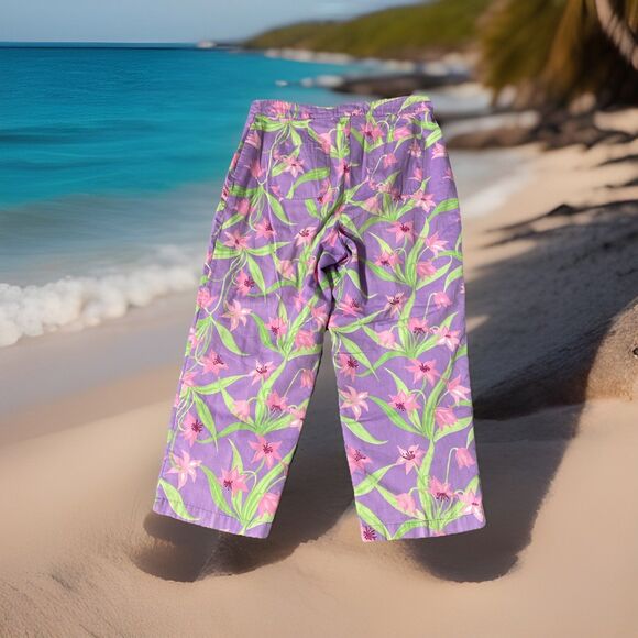 Lilly Pulitzer Capri Pants Womens 10 High Pink Purple Green 100% Cotton 3 Pocket - Picture 1 of 7